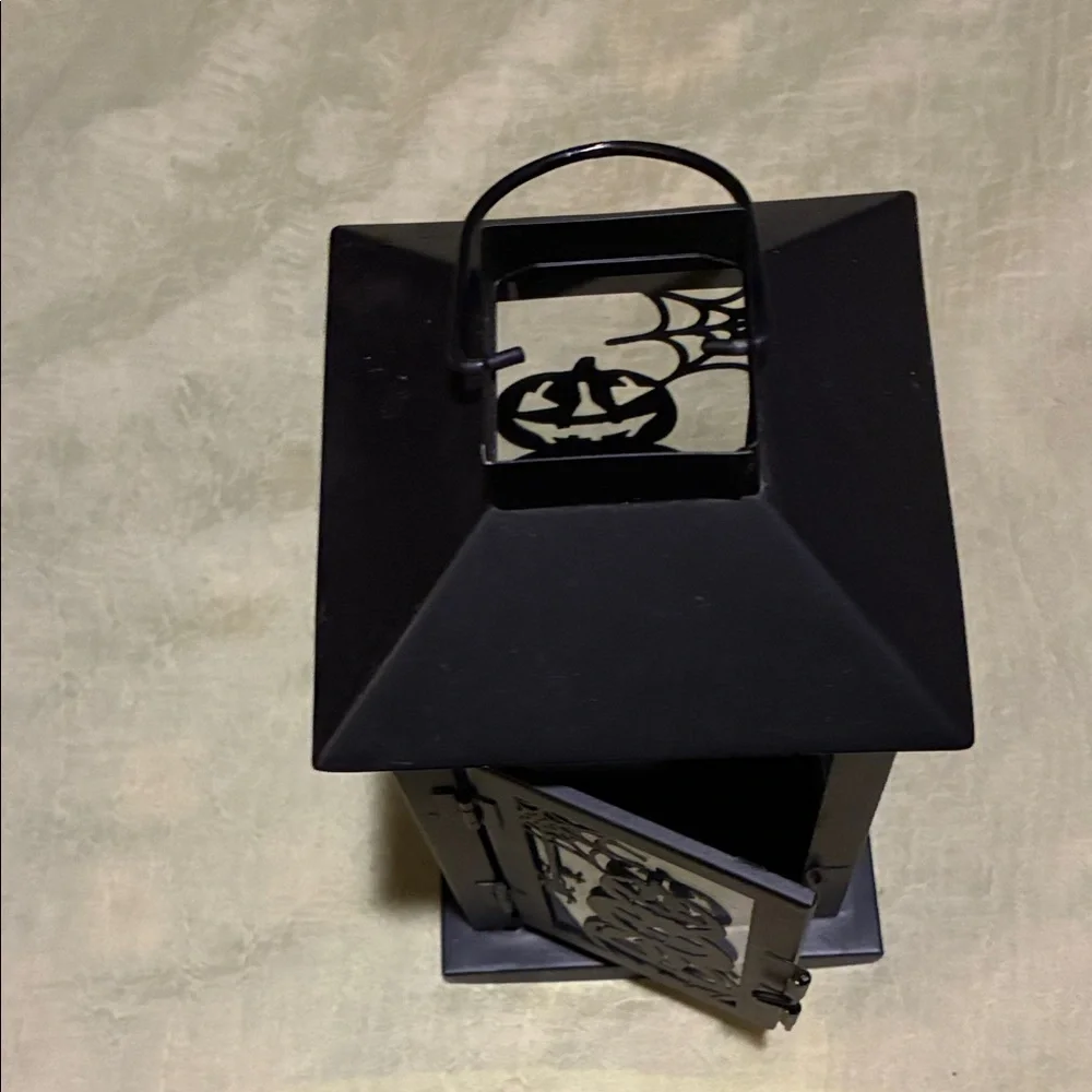 Black Metal Halloween Lantern With Pumpkins